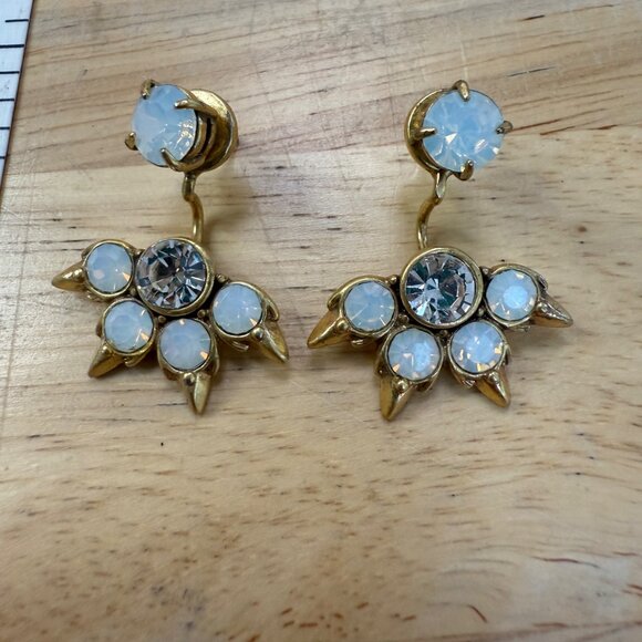 Stella & Dot Gold-Tone Crystal & Moonstone Spike Jacket Style Earrings - Picture 6 of 9
